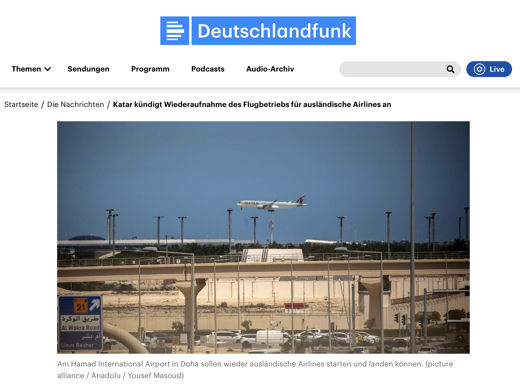 Luftfahrt - Katar kündigt Wiederaufnahme des Flugbetriebs für ausländische Airlines an